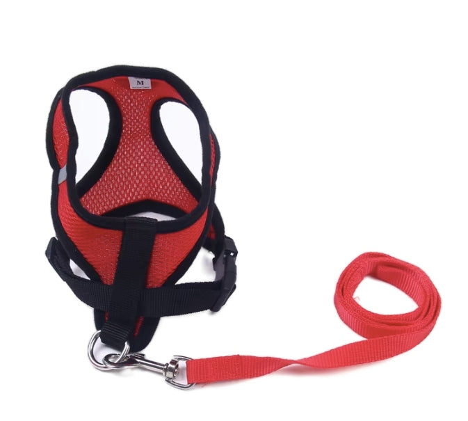 Harness with leash for small dog cat red S reflective pressure-free Kind walking harness
