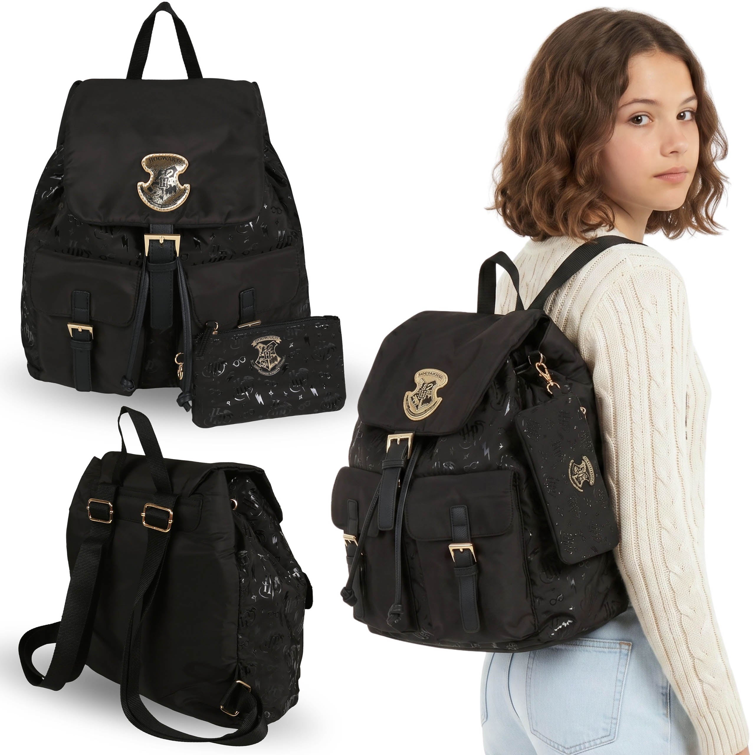 Harry Potter Black Youth Backpack, ROOMY, Urban Backpack with SACHET