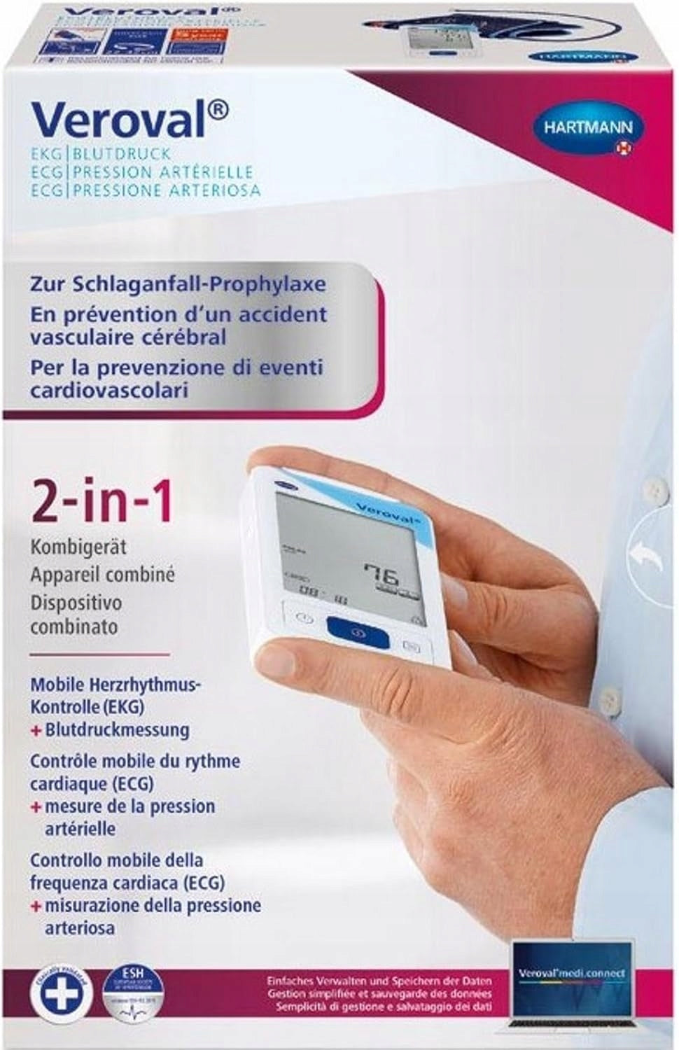 Hartmann Veroval ECG device and blood pressure monitor, mobile, 2in1