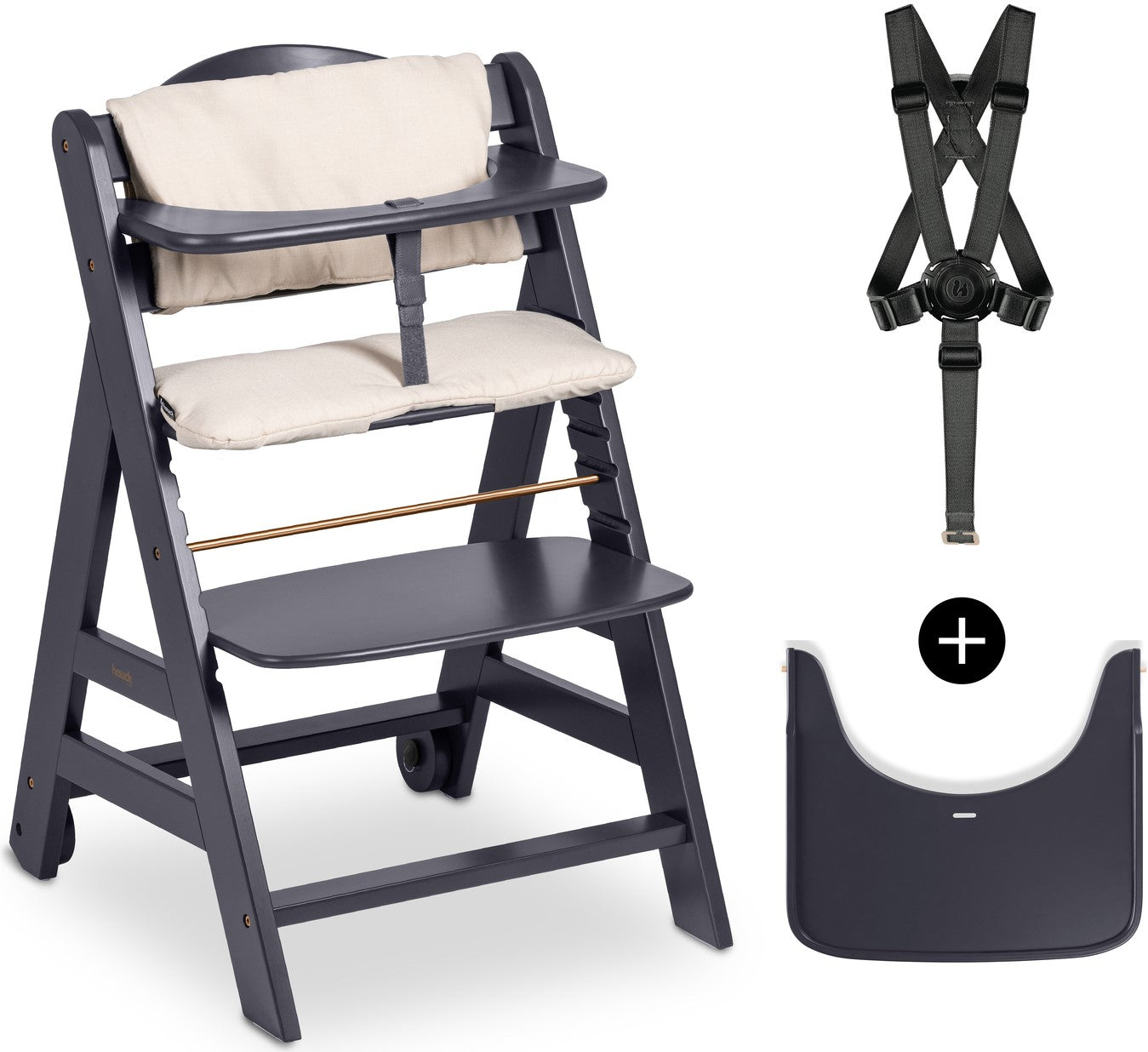 Hauck Beta+ high chair, wooden, dark grey, 90kg, Brand Hauck