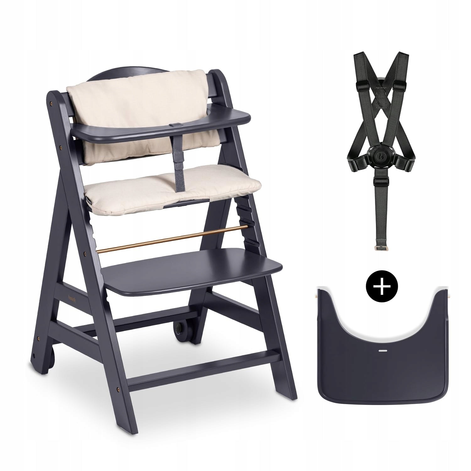 Hauck Beta+ high chair, wooden, dark grey, 90kg,