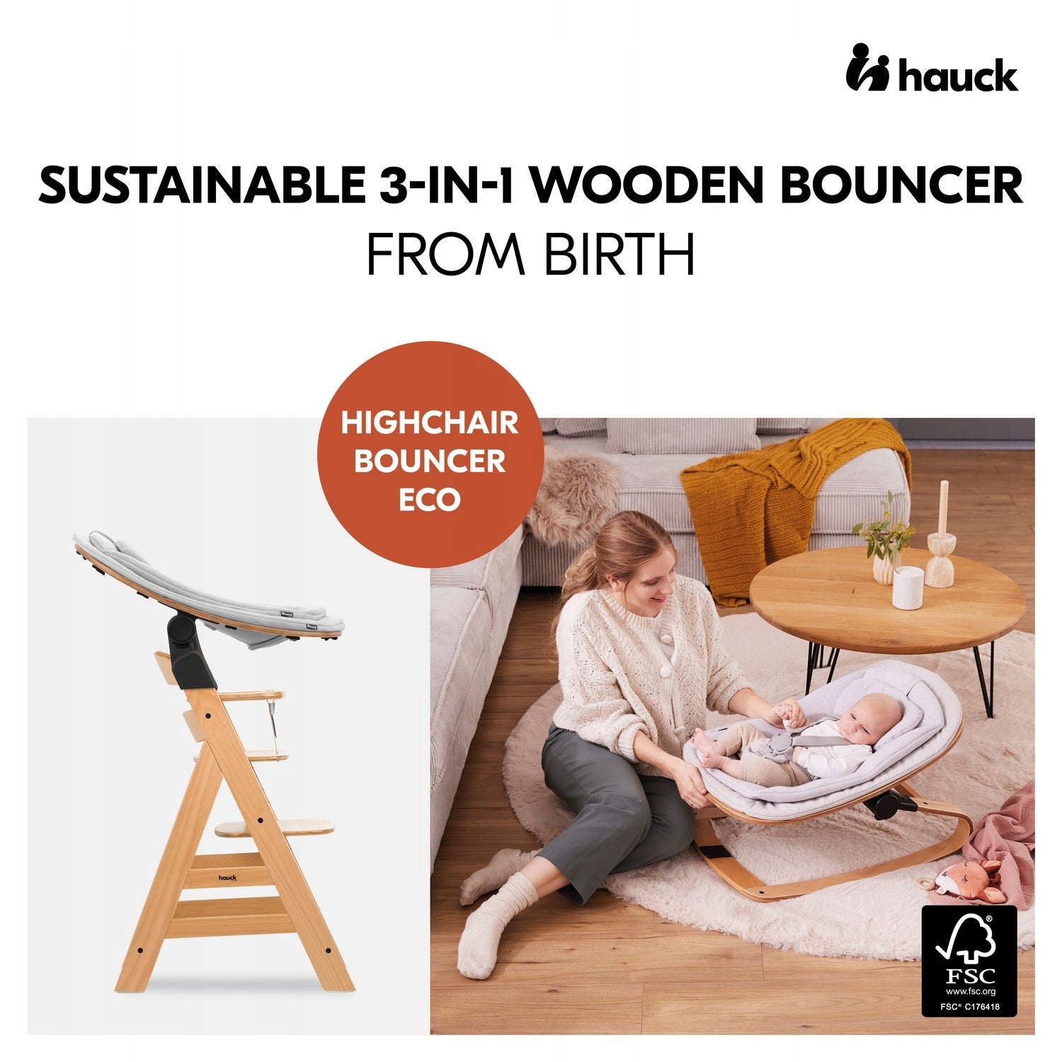 Hauck Křesílko Bouncer Eco 3v1 na židličky Alpha+/Beta+ Light Grey Brand Hauck