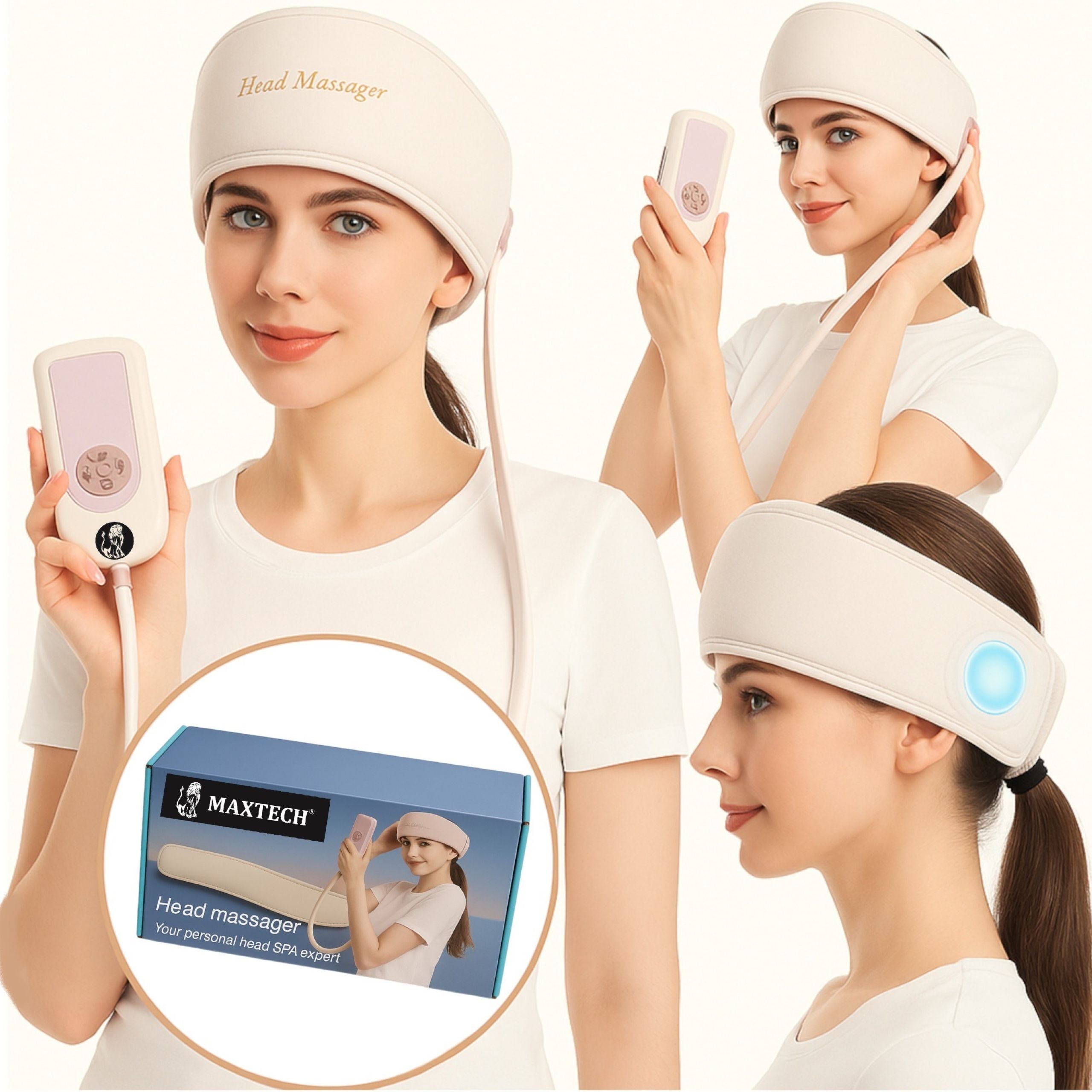 Head Massager Wireless Headband for Temperature Massage with Heating