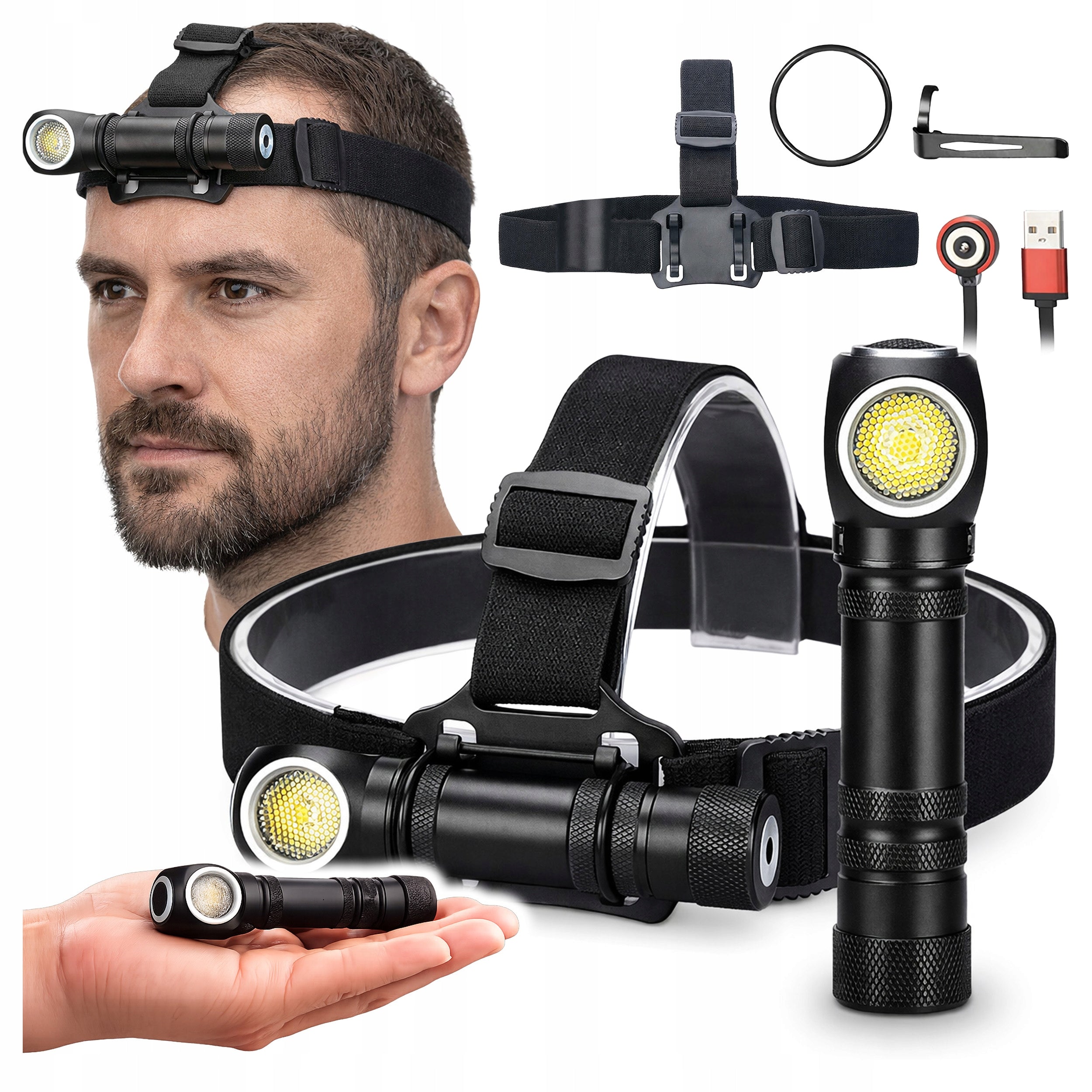 Headlamp Bicycle Headlamp LED 2in1 Flashlight Hand Lamp 3 Working Modes