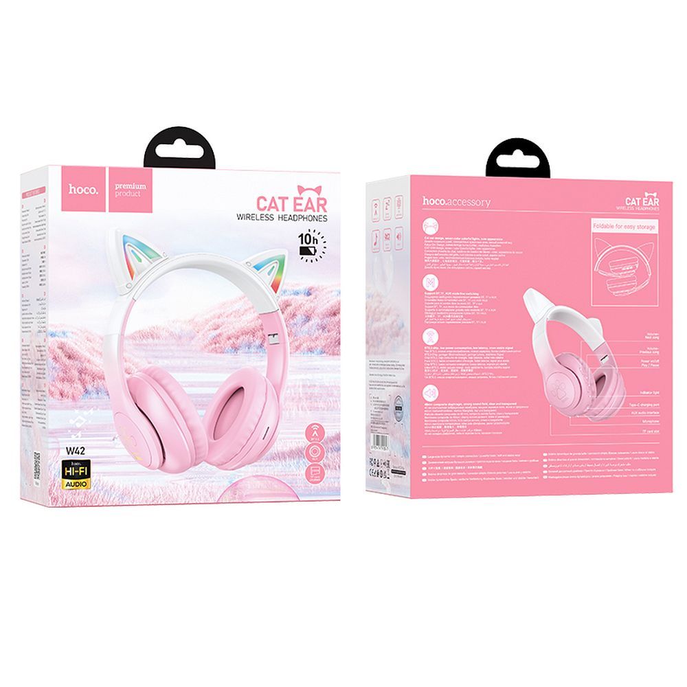 Headset Headphones HOCO W42 Cat Ears Cherry Blossom MegaBAS Birthday Gift Brand Hoco