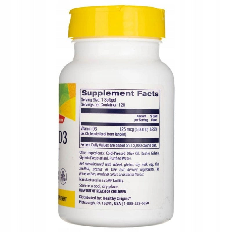 Healthy Origins Vitamin D3 5000 IU - 120 softgels - Date 08/2026 Expiration date up to 2 weeks after the purchase date