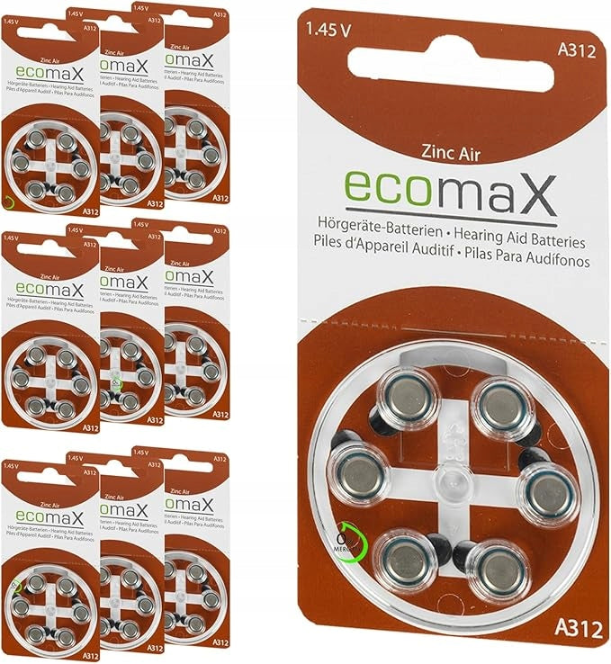 Hearing Aid Batteries 312 EcomaX by VARTA blister 6pcs x10 1,45V Manufacturer code PR41