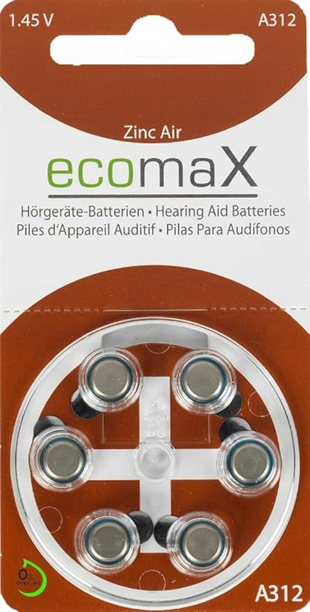 Hearing Aid Batteries 312 EcomaX by VARTA blister 6pcs x10 1,45V Medical device no