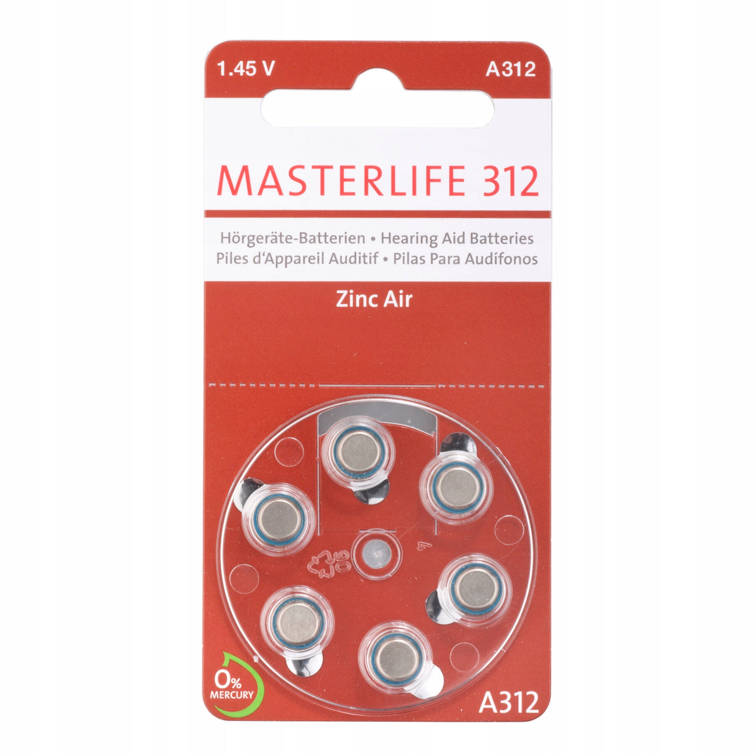 Hearing Aid Batteries Blister 6pcs 1,45V PR41 (312) MASTERLIFE