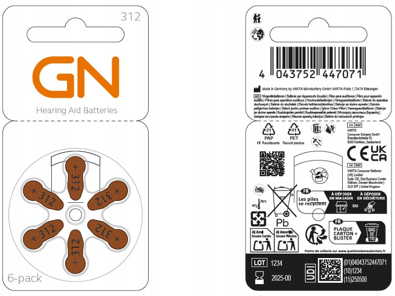 Hearing Aid Batteries Interton, ReSound GN type 312 - 30pcs