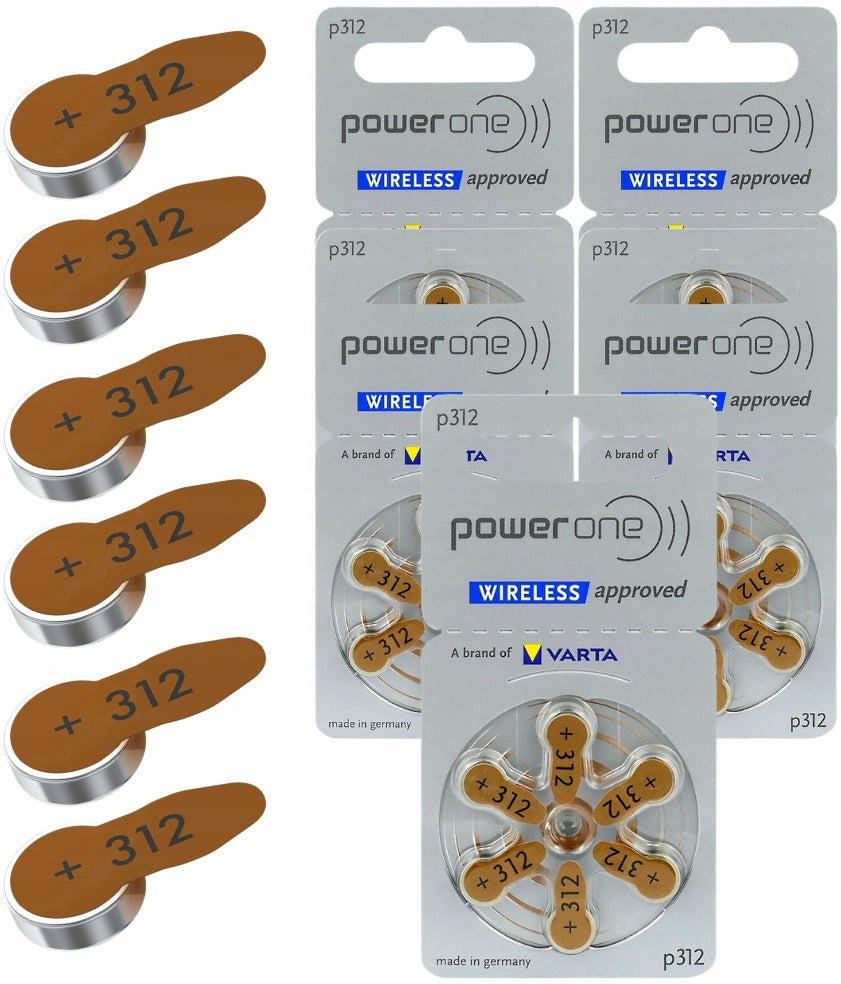 Hearing Aid Batteries Power One Varta p312 / 312 / PR41 30pcs