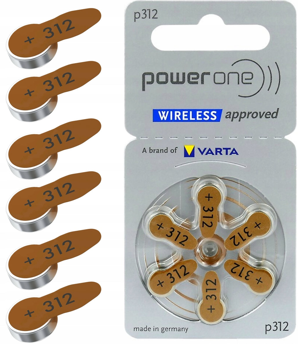 Hearing Aid Batteries Power One Varta p312 / 312 / PR41 60pcs Packaging status original