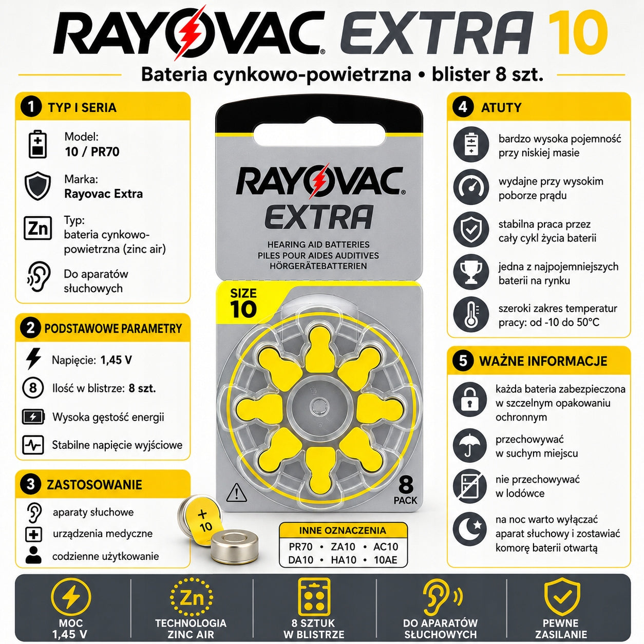 Hearing Aid Battery Rayovac 10 PR70 Long Date Set of 64 Medical device yes