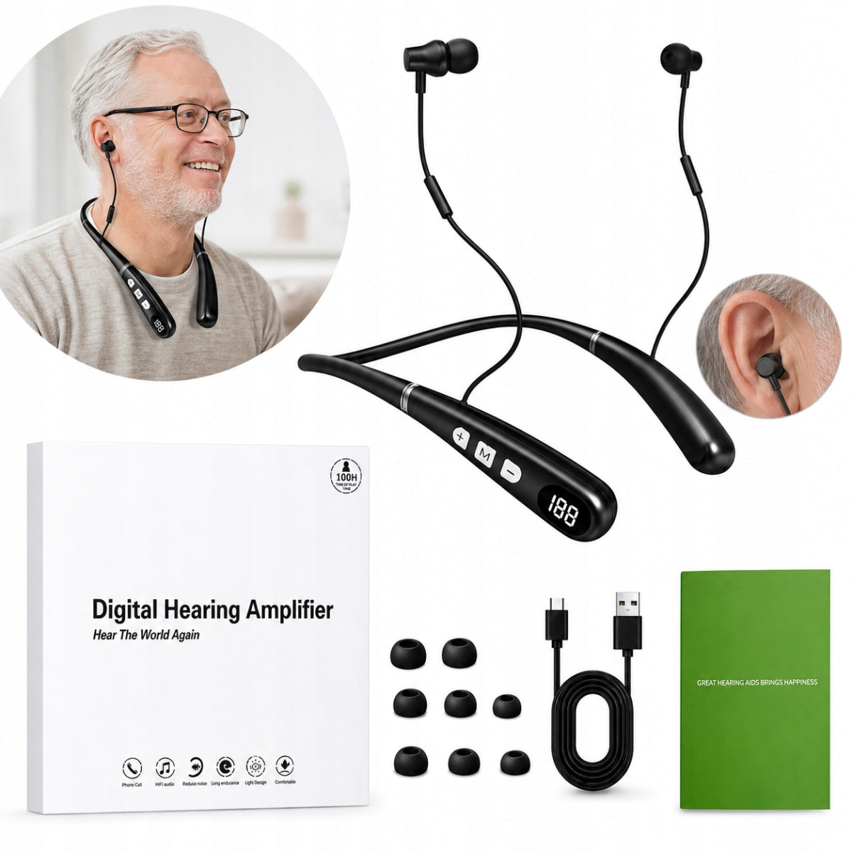 Hearing Amplifier Camera with Neckband for Senior USB