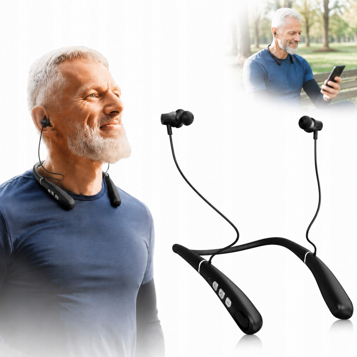 Hearing aid with neckband and noise cancellation Light-moderate.