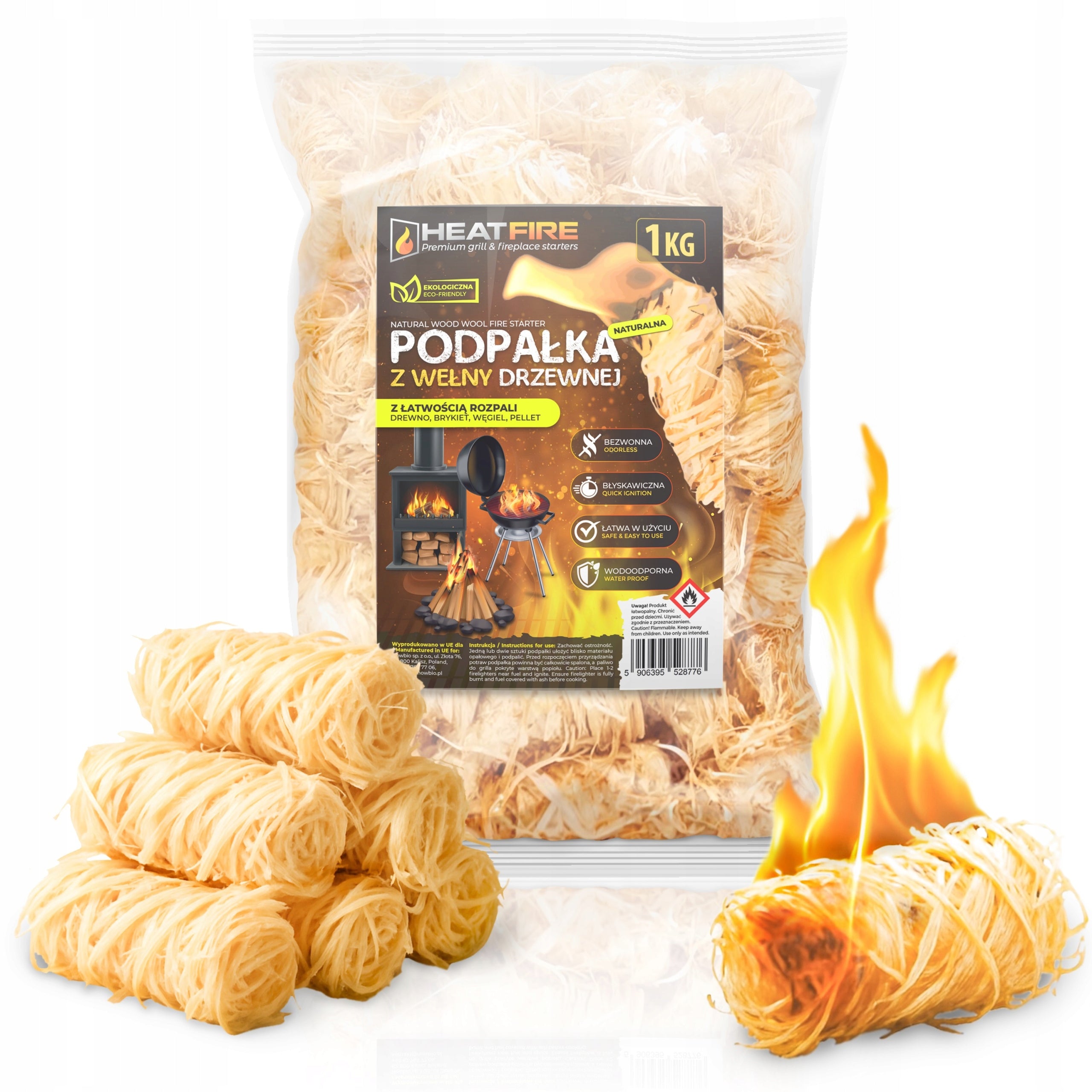 HeatFire Natural Wood Wool Firelighter Fire Pit for Fireplace Grill 1kg