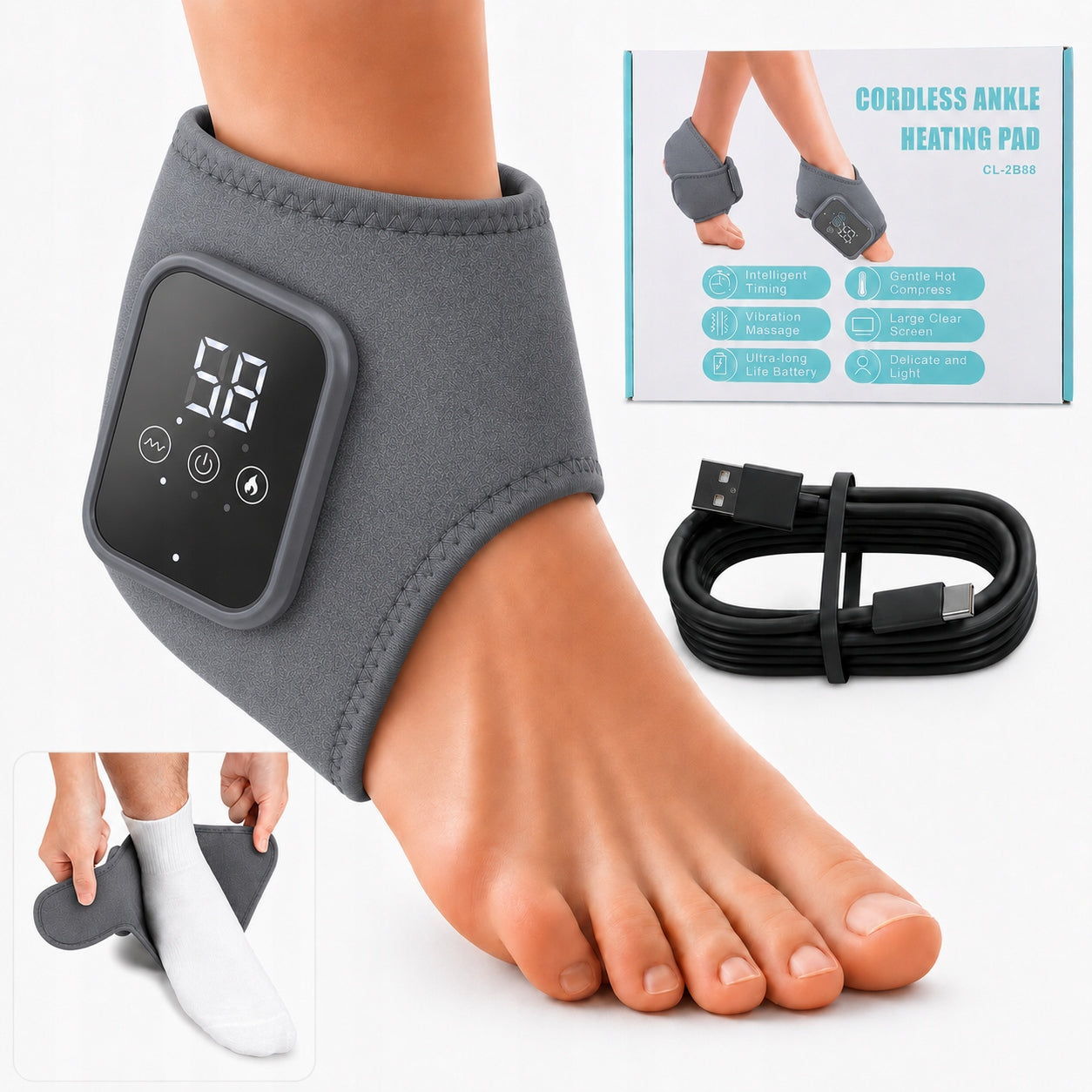 Heated Foot and Ankle Massager Vibrating Portable USB Charging