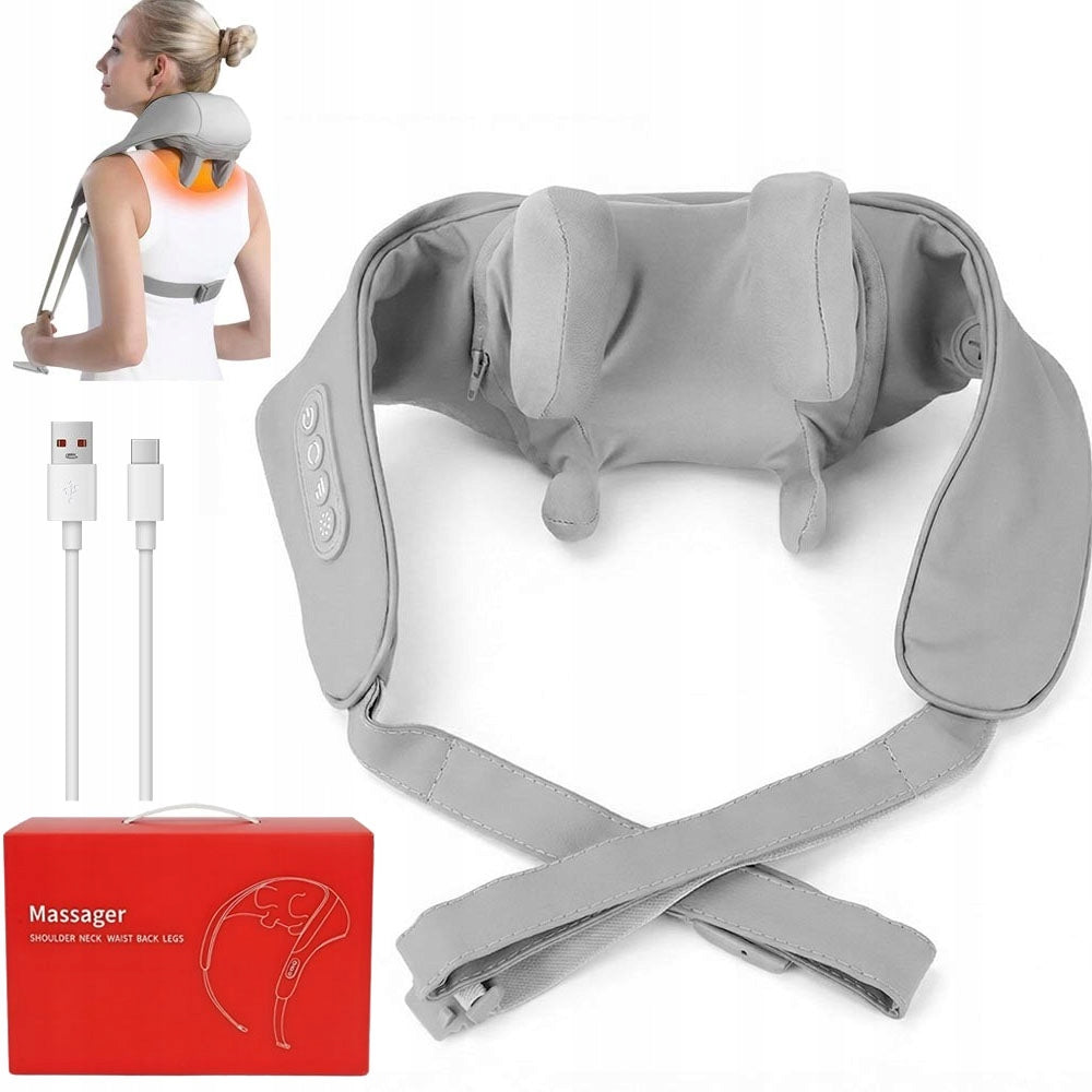 Heated Shiatsu Neck Massager 3D Wireless 3 Power Grey