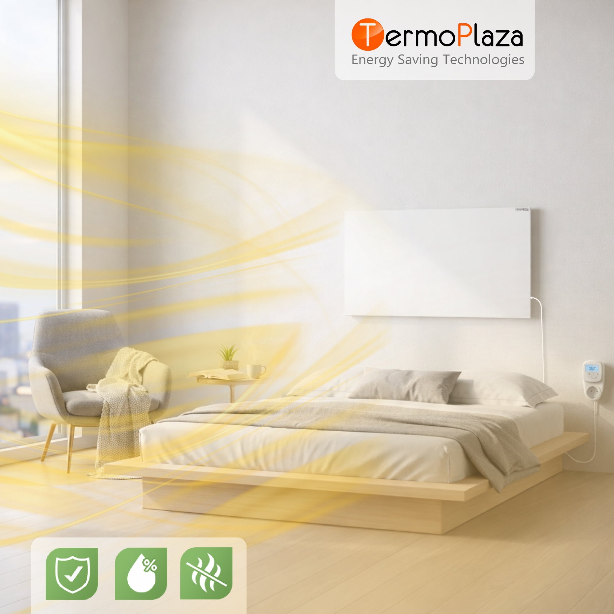Heater Polish with thermostat 550W (9-14m) convector heating panel WiFi Packaging status original