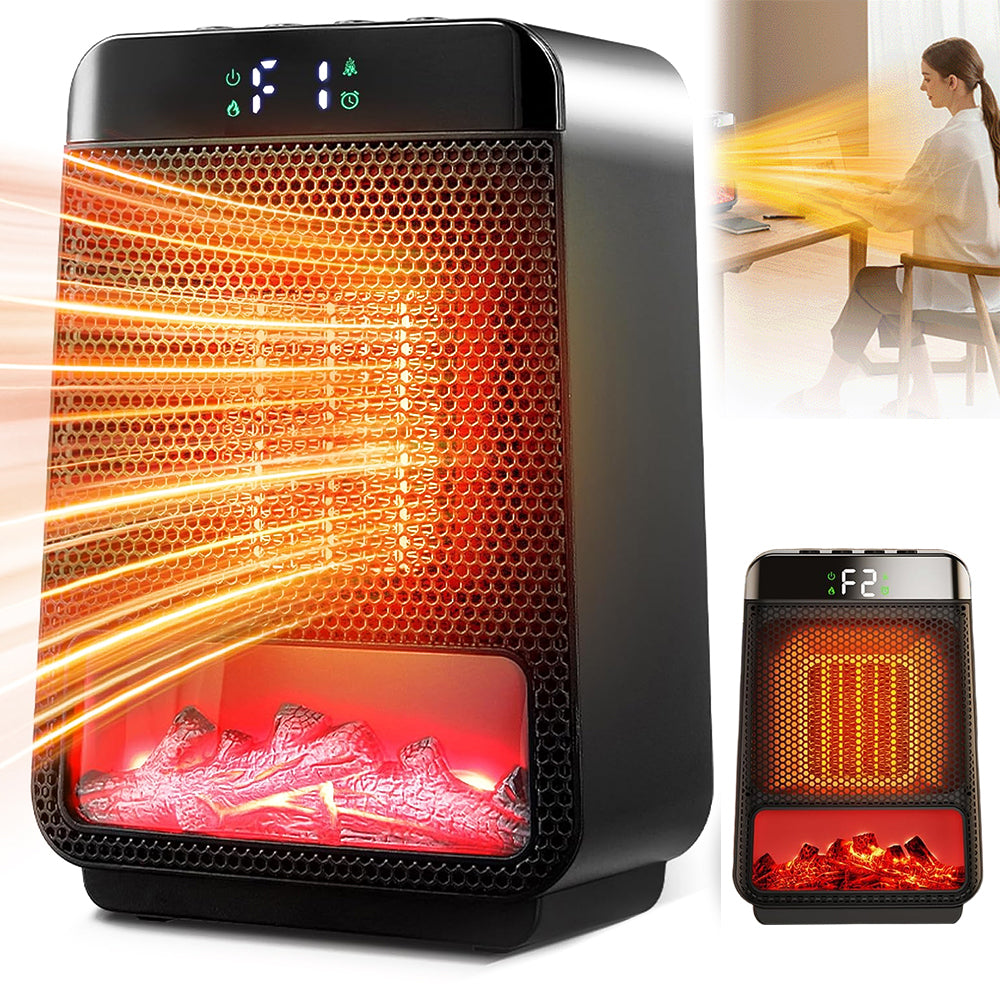 Heater With Smart Display 3d Flame Effect Black Abs Office