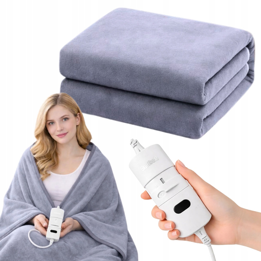 Heating mat ELECTRIC BLANKET large 150x120 cm heated WITH REMOTE CONTROL grey