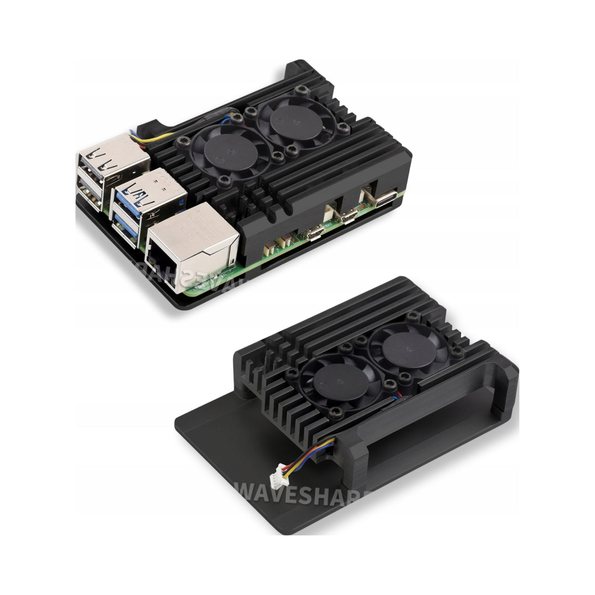 Heatsink housing with fans for Raspberry Pi 5 black