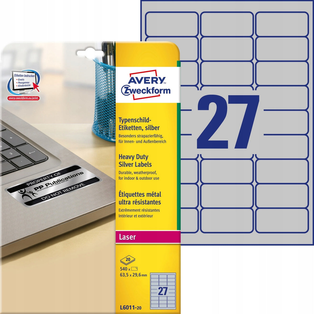 Heavy Duty Labels 63.5x29.6mm Silver Polyester