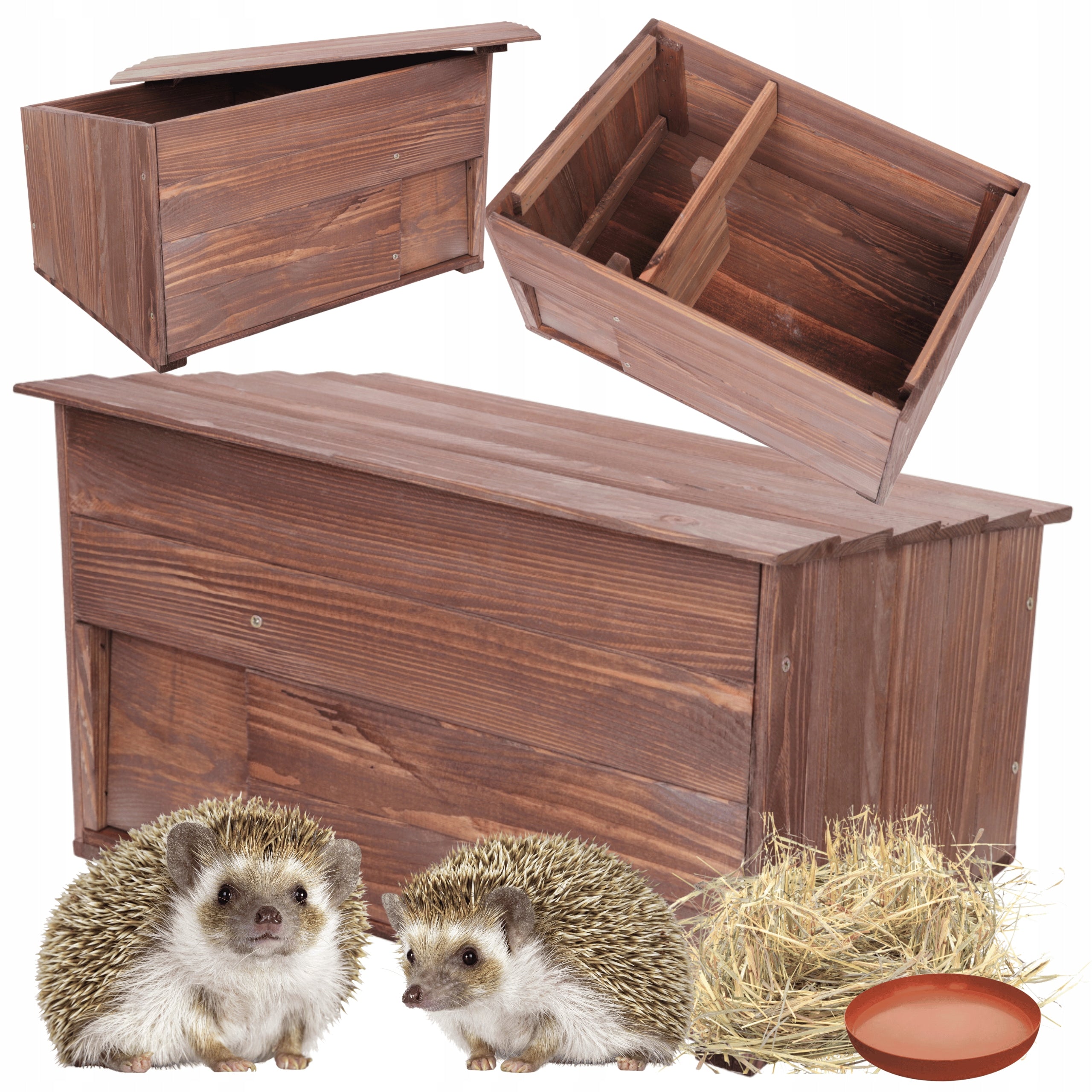 Hedgehog house L house wooden garden impregnation bowl and hay eco