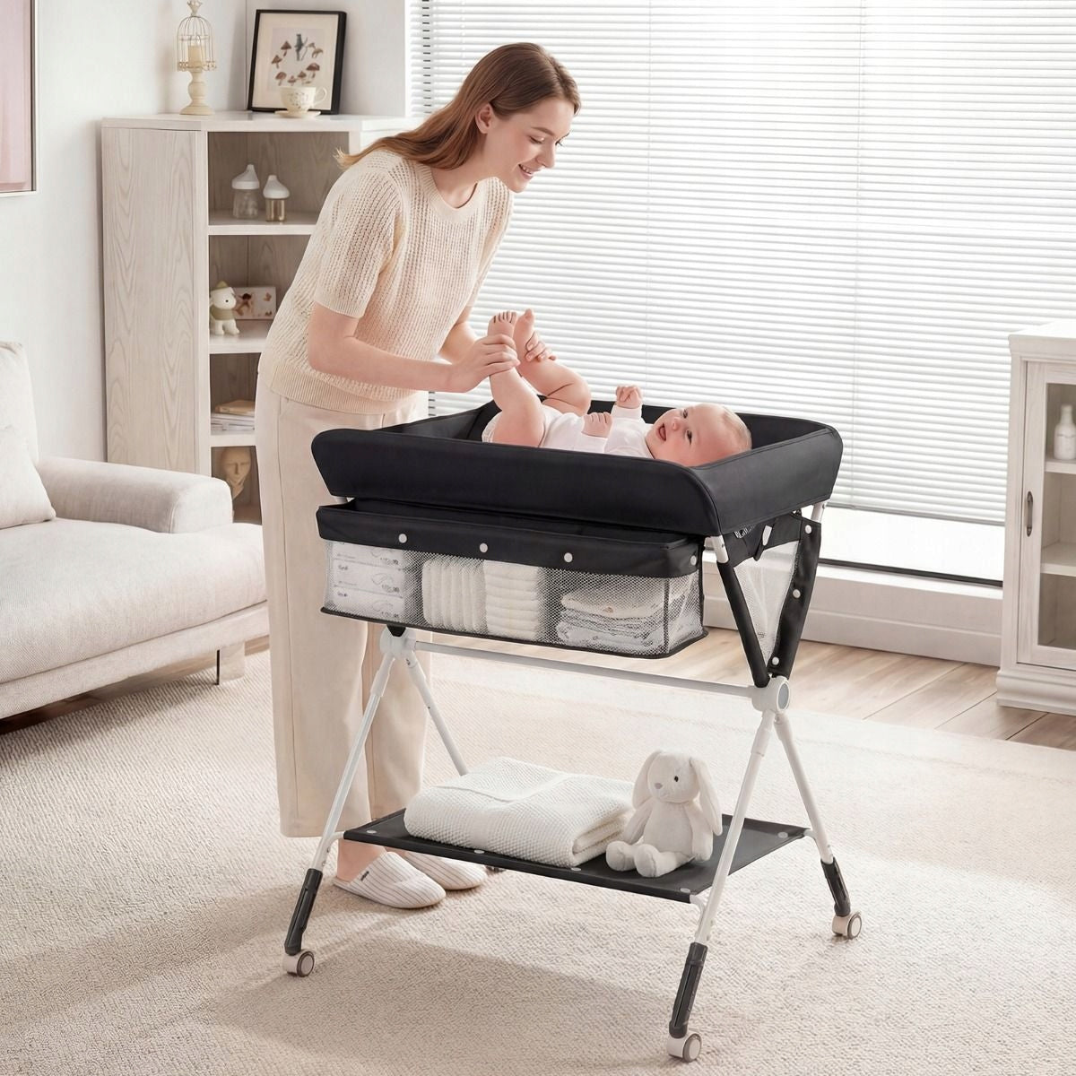 Height Adjustable Changing Table Black Portable Baby Changing Table Brand Costway