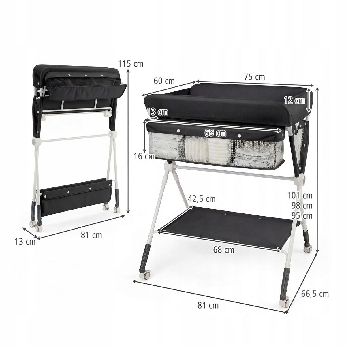 Height Adjustable Changing Table Black Portable Baby Changing Table Medical device no