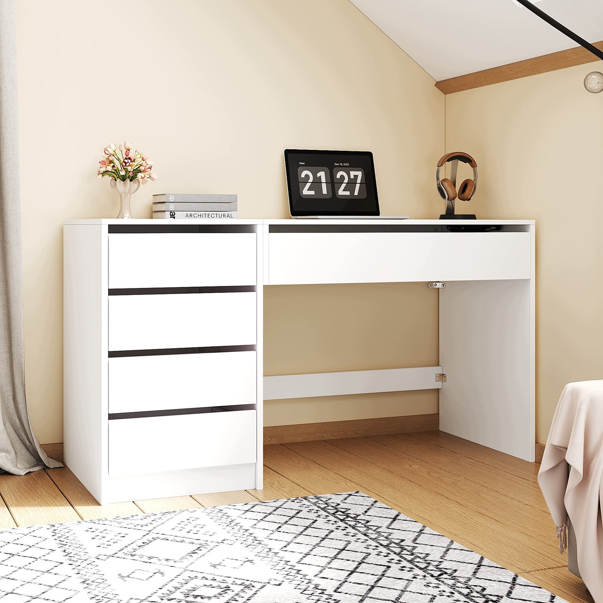 Height Adjustable Desk 120x50cm with 4 Drawers, White Brand no brand