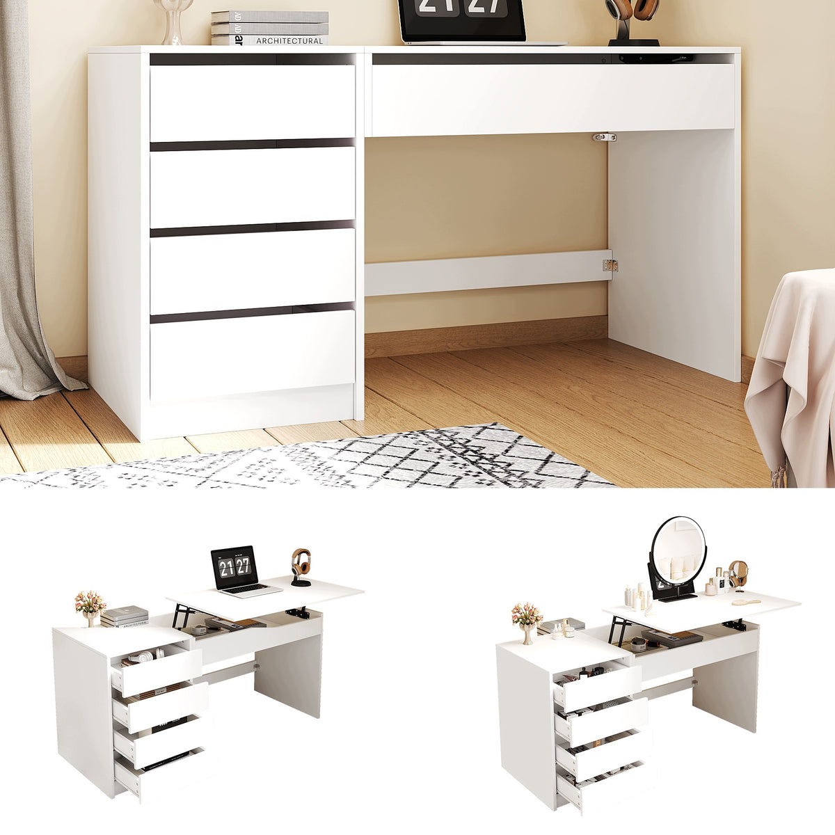 Height Adjustable Desk 120x50cm with 4 Drawers, White Manufacturer code XR6073009XX