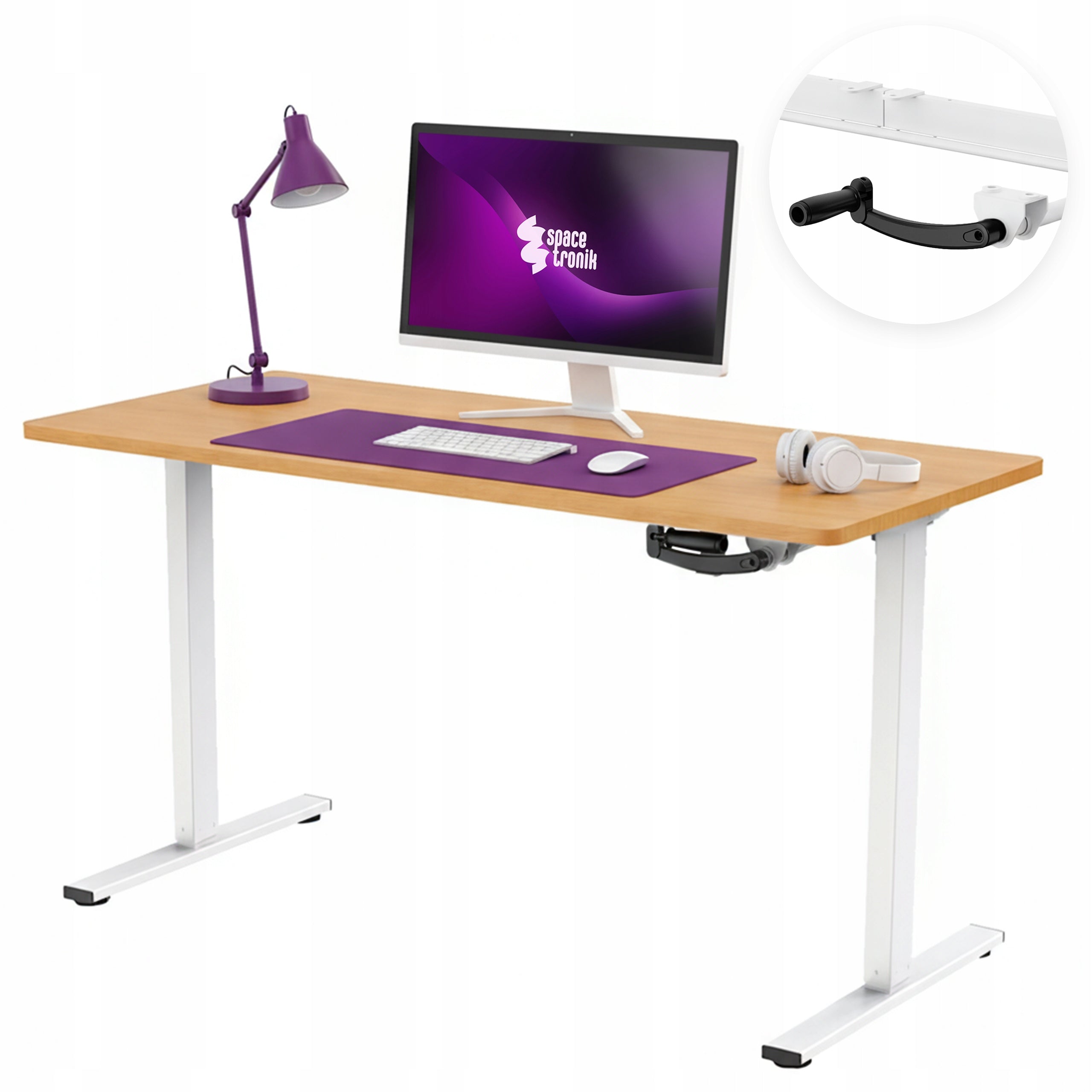 Height Adjustable Desk 140x60 Manual 40 kg Spacetronik lifted