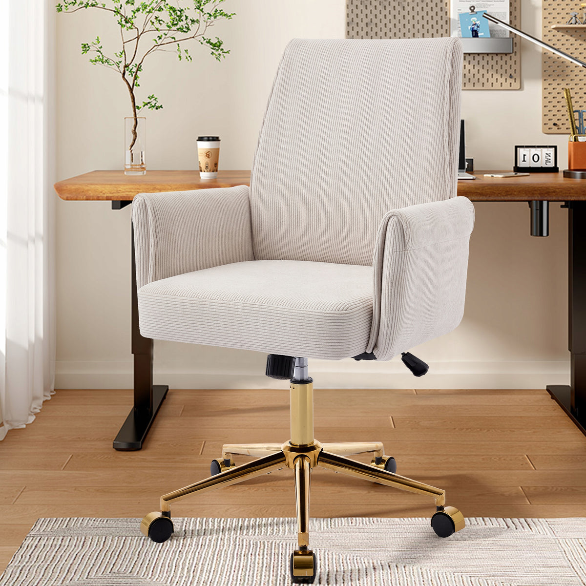 Height-Adjustable Office Chair – Corduroy, Ergonomic, Golden Base Manufacturer code YN6060914YT