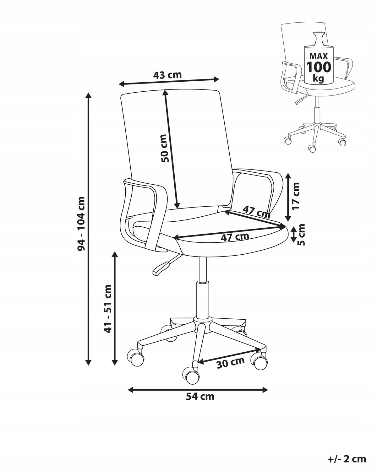 Height Adjustable Swivel Office Chair on Wheels Black Medical device no