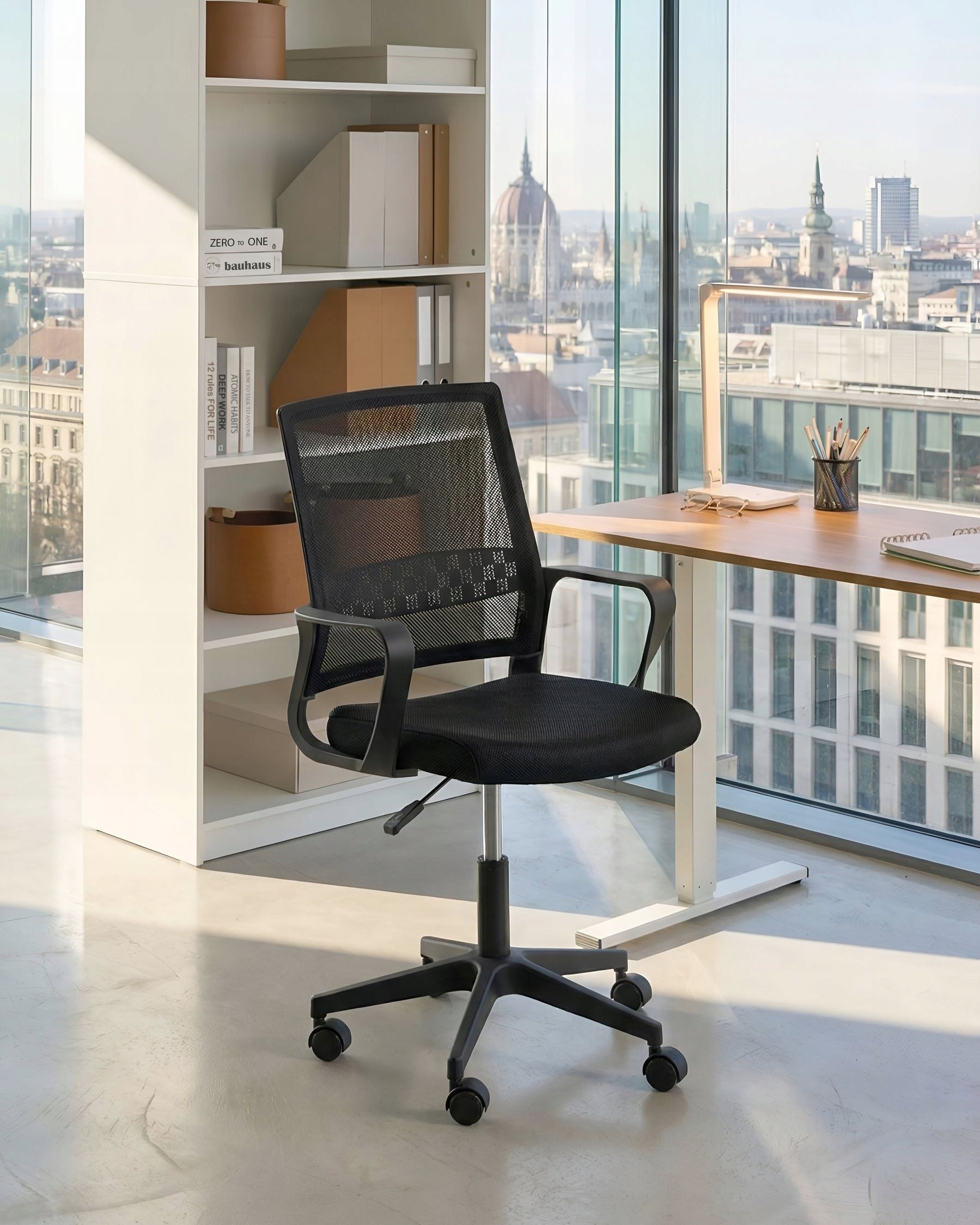 Height Adjustable Swivel Office Chair on Wheels Black Packaging status original