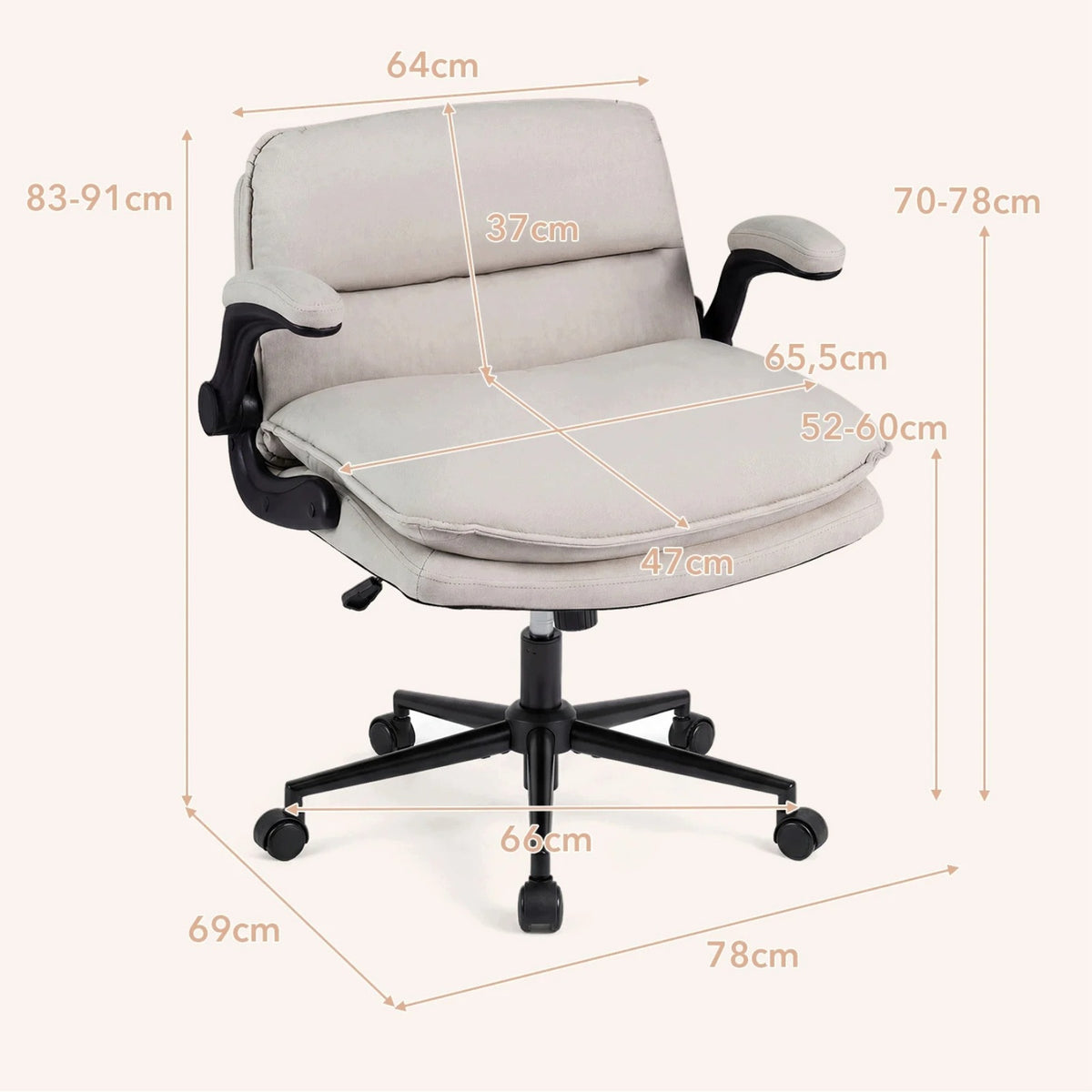 Height Adjustable Swivel Office Chair on Wheels Medical device no