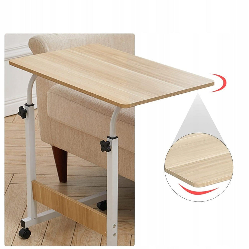 Height Adjustable Wheeled Desk, Laptop Work Table Furniture color white walnut