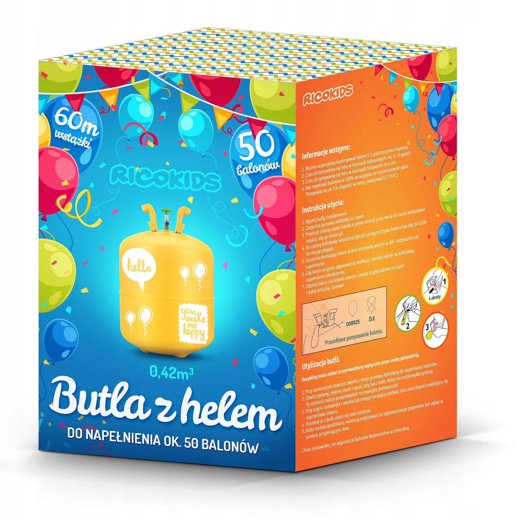 Helium cylinder 0,42 m3 + balloons x50 ribbon 60m helium for balloons Cylinder capacity 0.42 m3