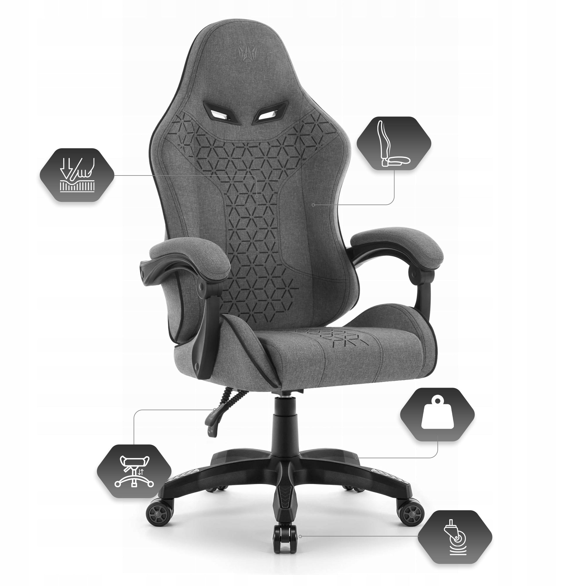 Hell's Chair HC-1008 2.0 Grey-Black Mesh Furniture height 135 cm