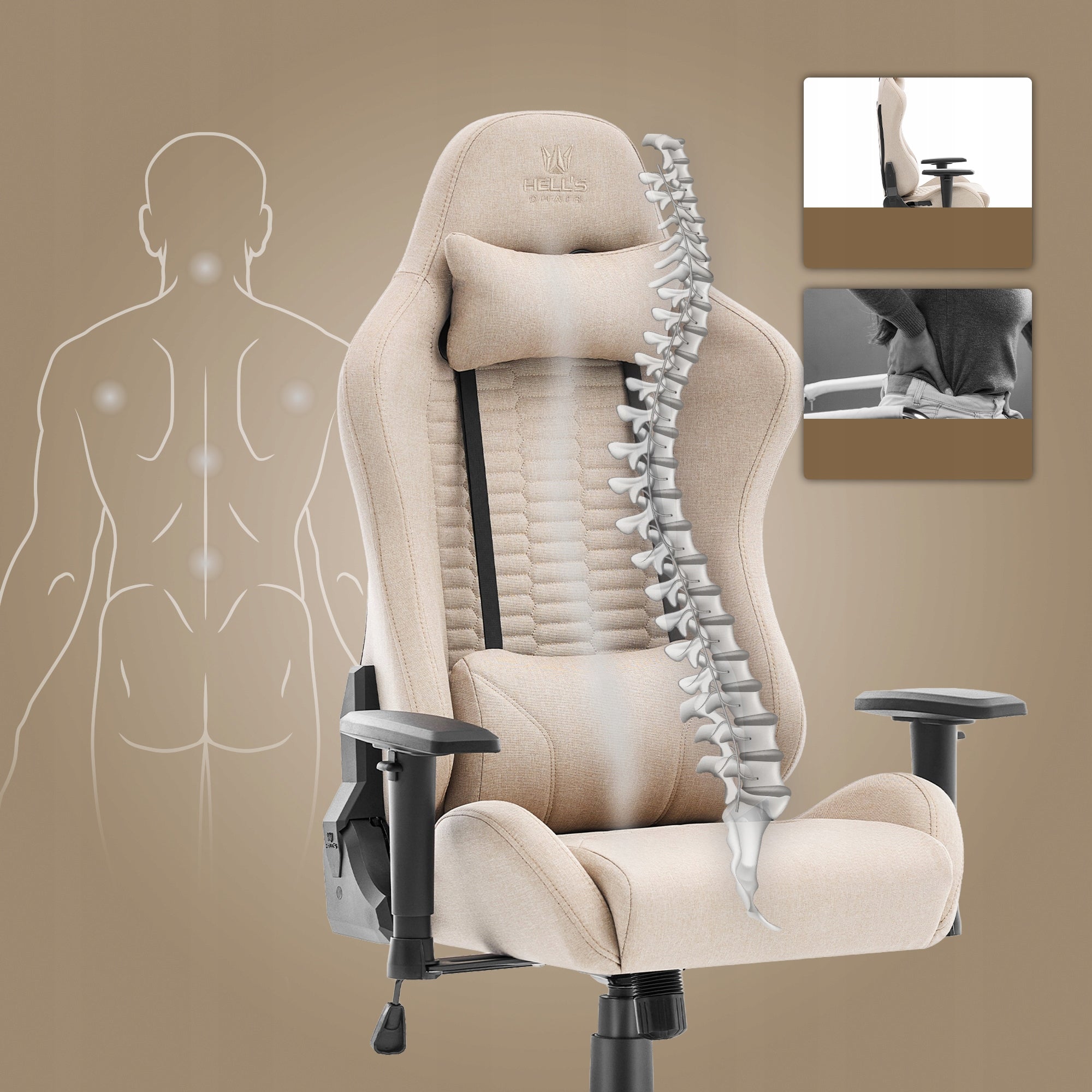 Hell's Chair HC- 2000 Beige Fabric Furniture depth 55 cm