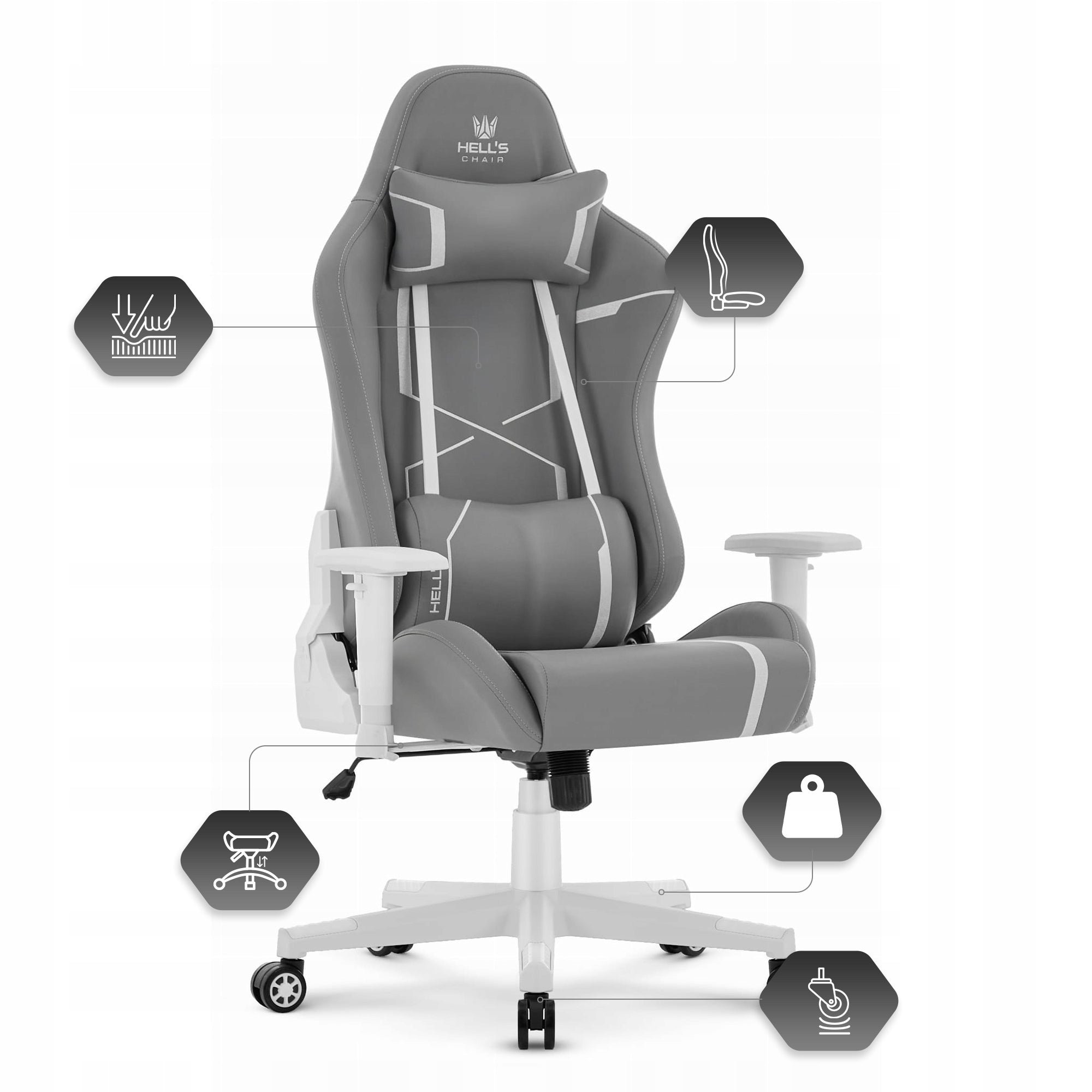 Hell's Chair HC- 2001 Grey- White Suede Office Chair Furniture height 137 cm