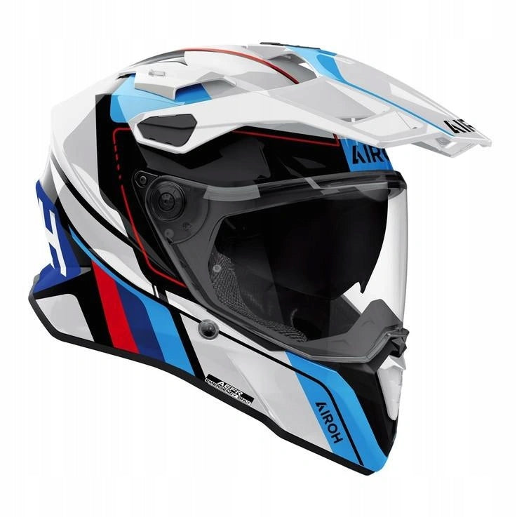 Helmet AIROH COMMANDER 2 SKIP WHITE GLOSS white blue red FREEBIES Manufacturer Airoh