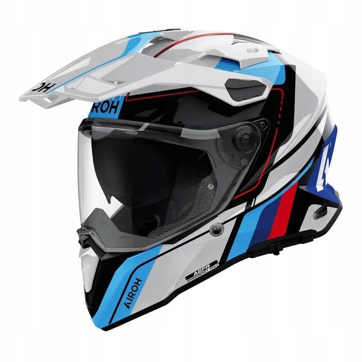 Helmet AIROH COMMANDER 2 SKIP WHITE GLOSS white blue red FREEBIES