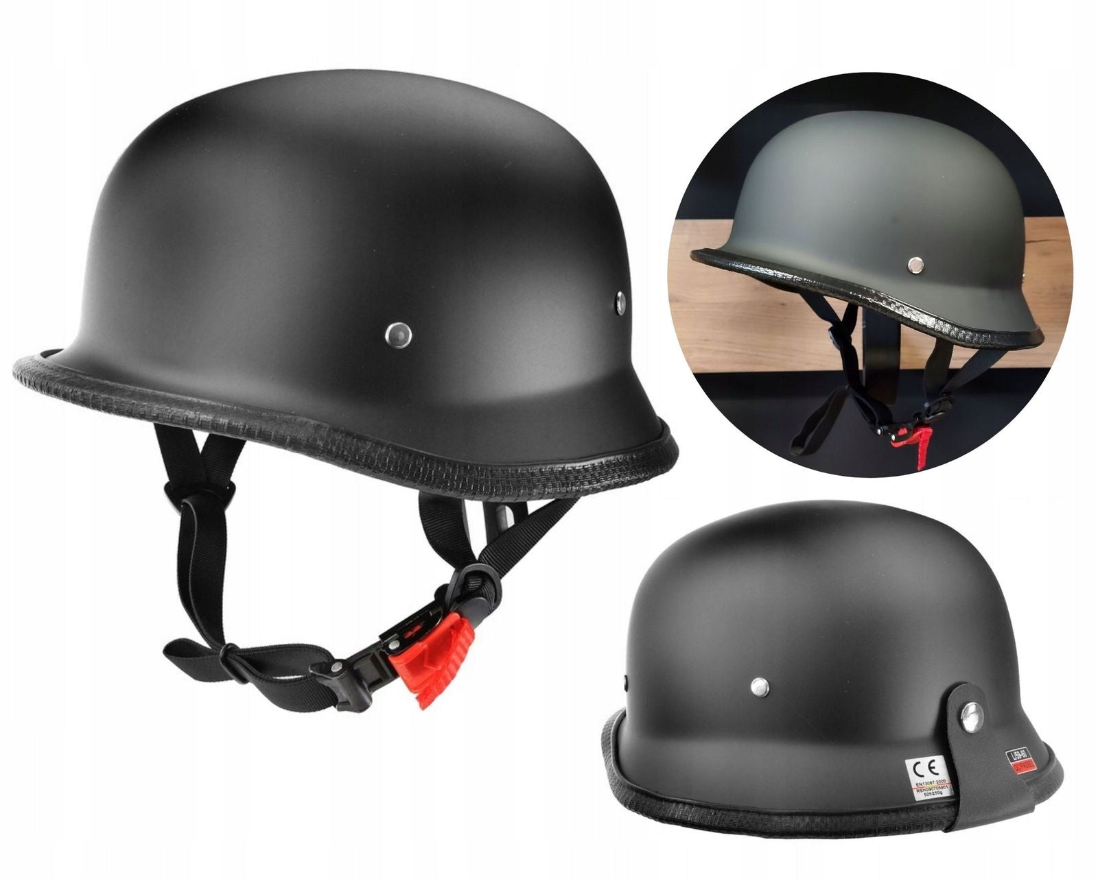 Helmet AWINA Open German Helmet Peanut Chopper RETRO Black Matt size. L