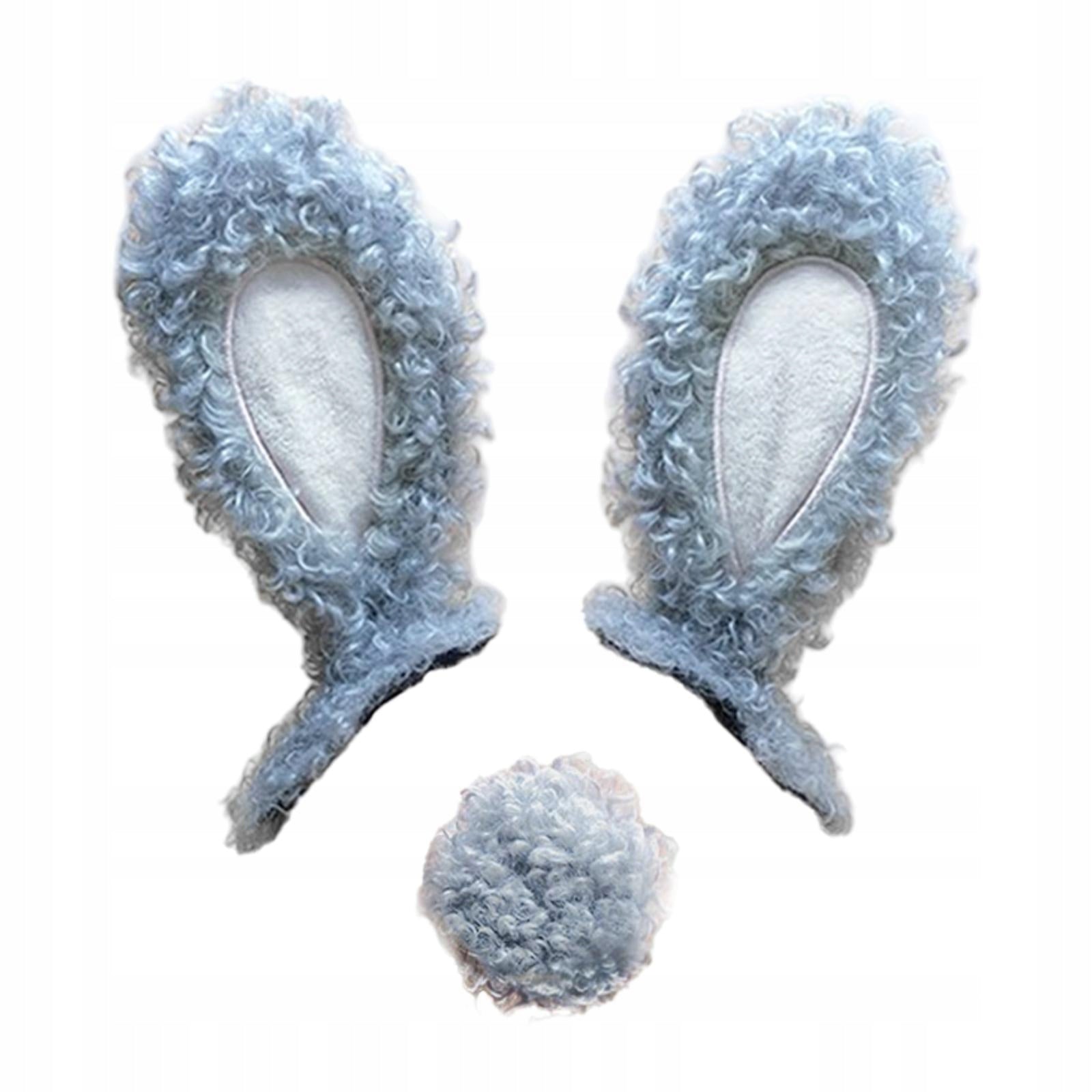 Helmet Bunny Ears Helmet Accessories with Tail Party Cosplay Plush Gray