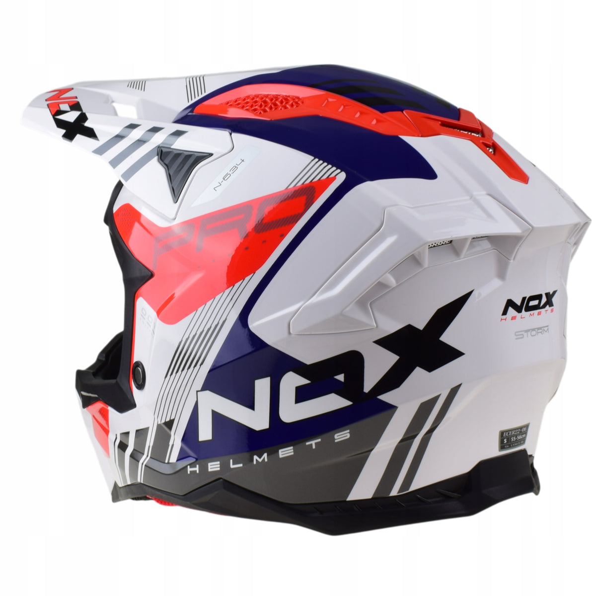 Helmet CROSS NOX N634 STORM WHITE BLUE RED QUAD ATV SCOOTER r.S Manufacturer Nox