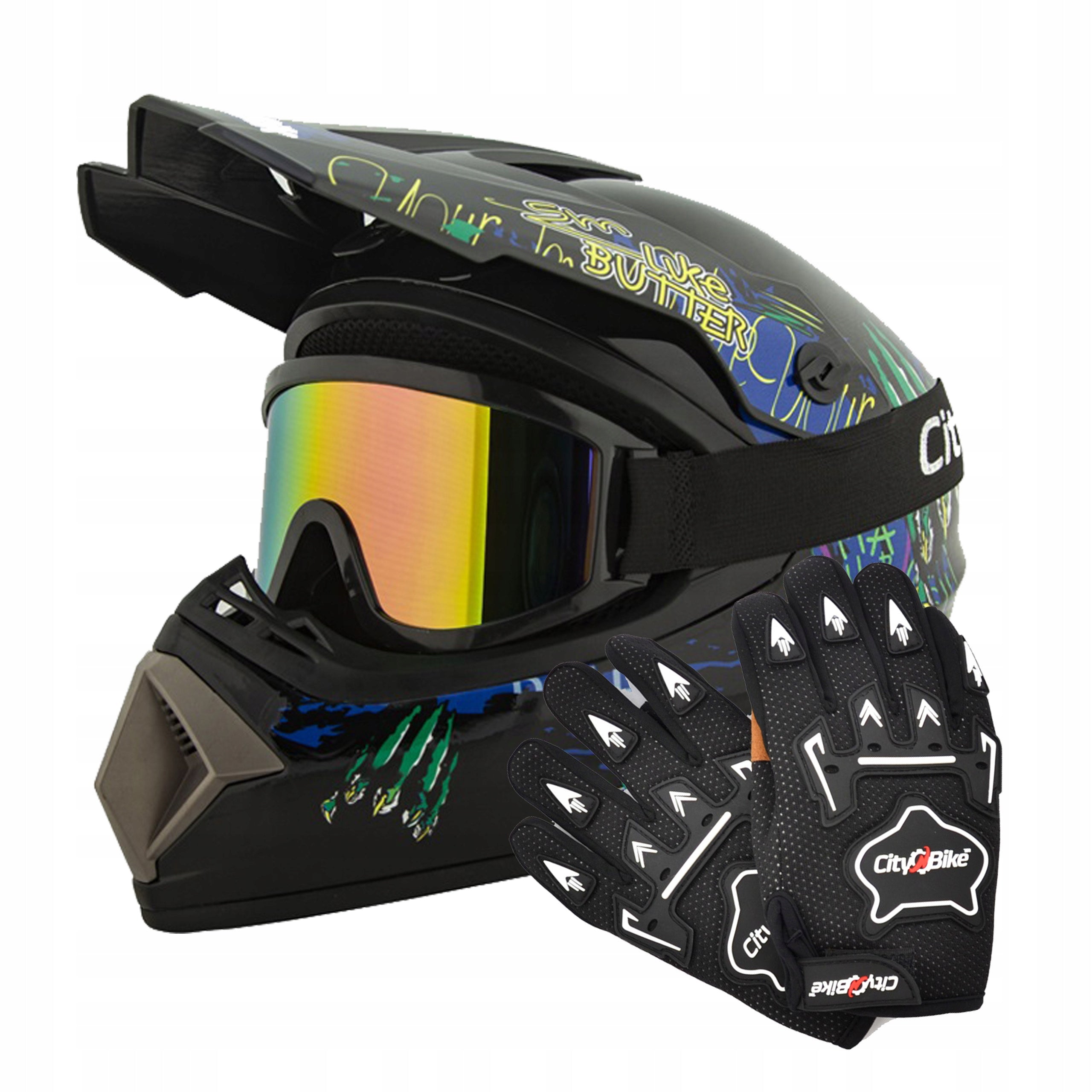 Helmet Cross Goggles Gloves for Quad,Enduro, BMX Bike,Electric Scooter XS