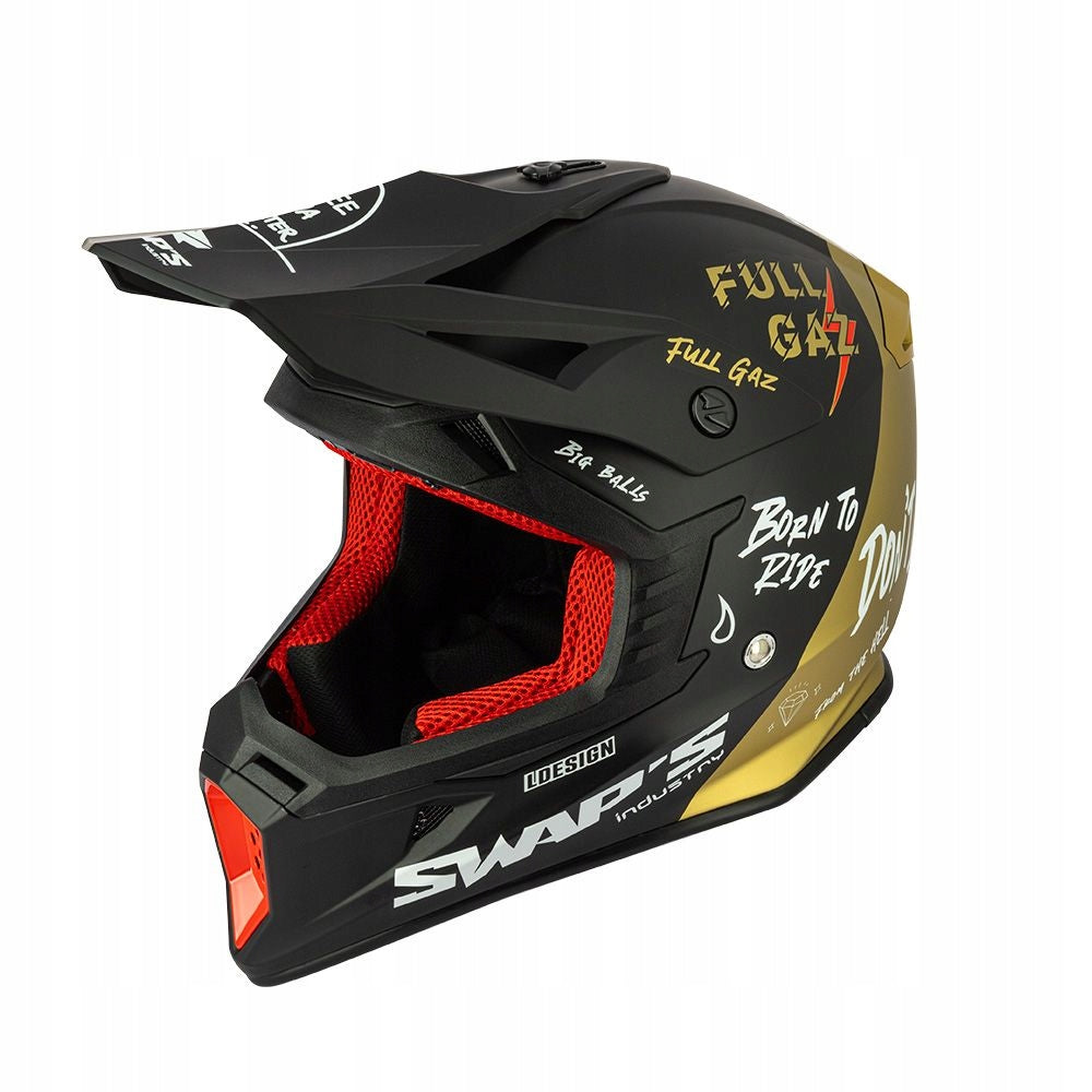 Helmet Cross SWAPS S818 FULL GAS black/gold ECE-R 22.06 Roz. L