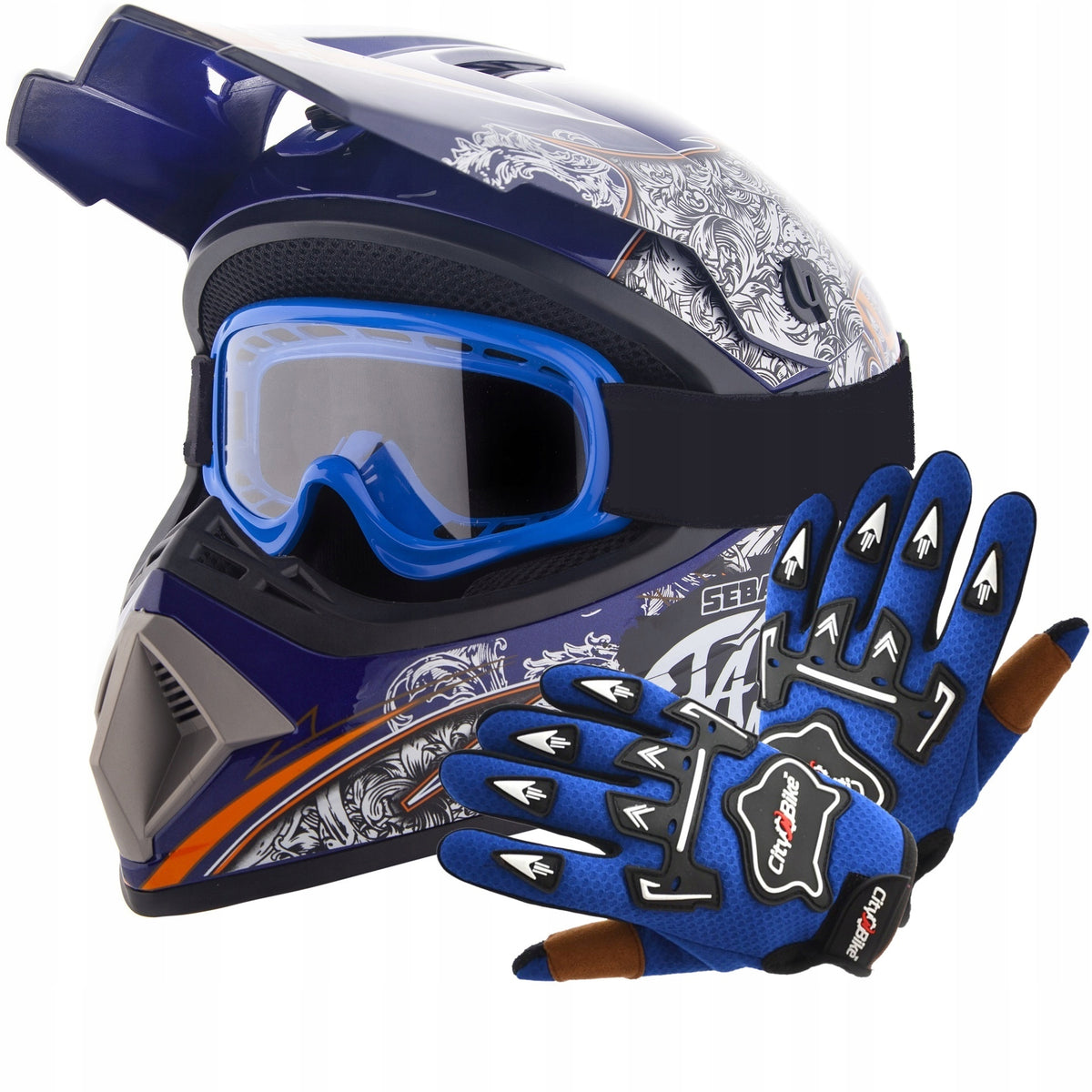 Helmet Cross XL Goggles Enduro Gloves Bike Bmx Scooter Quad Blue EAN (GTIN) 5904703502708
